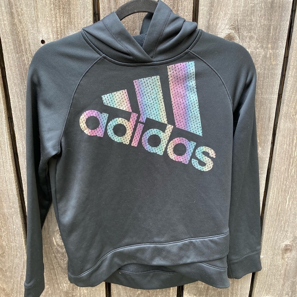 Girl's Adidas Black Logo Hoodie XL Golden Pocket Cotton Breathable Soccer Sport